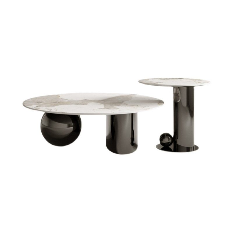 Luxury Coffee Table Set with Stainless Steel Frame and Marble Top